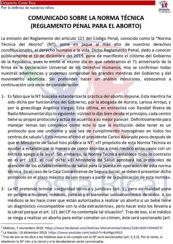 Manifiesto de Despierta Costa Rica